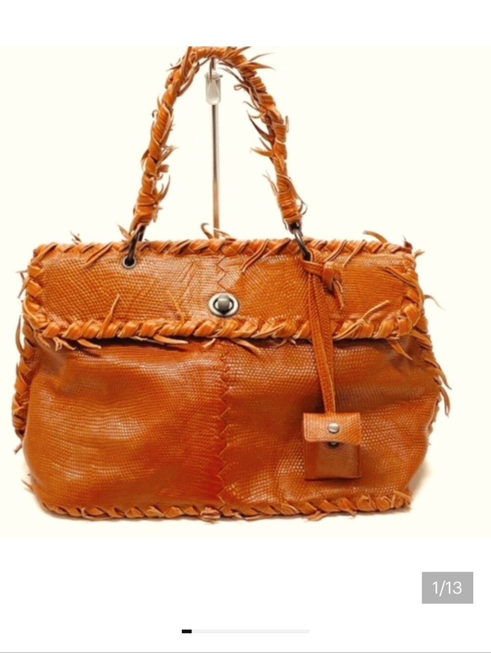 Rare Bottega Veneta, From The Runway, Tina Lizard fringe Orange rust cognac